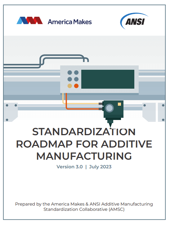 Cover image of AMSC roadmap for additive manufacturing.