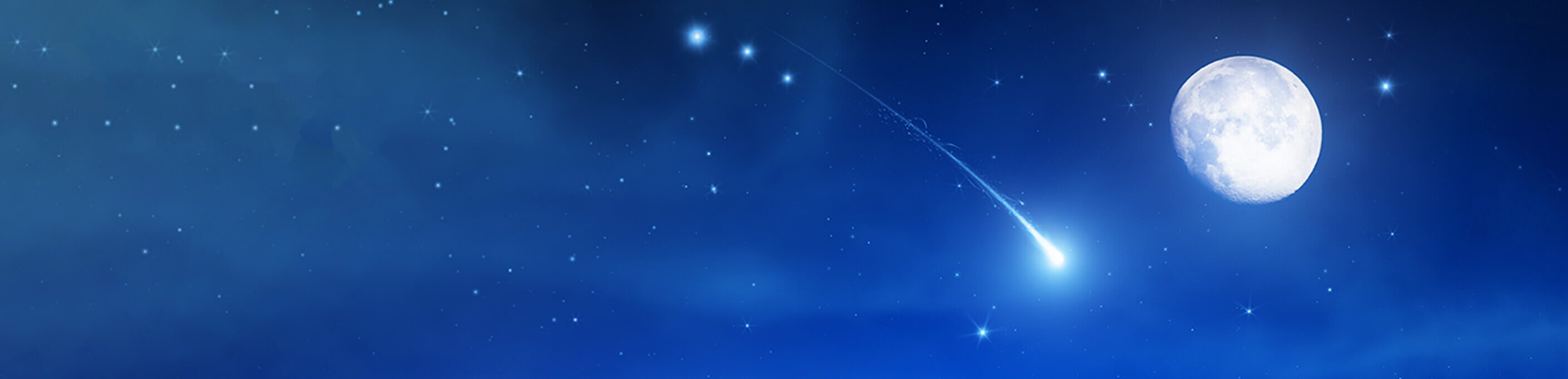Dark blue starry sky with moon and shooting star