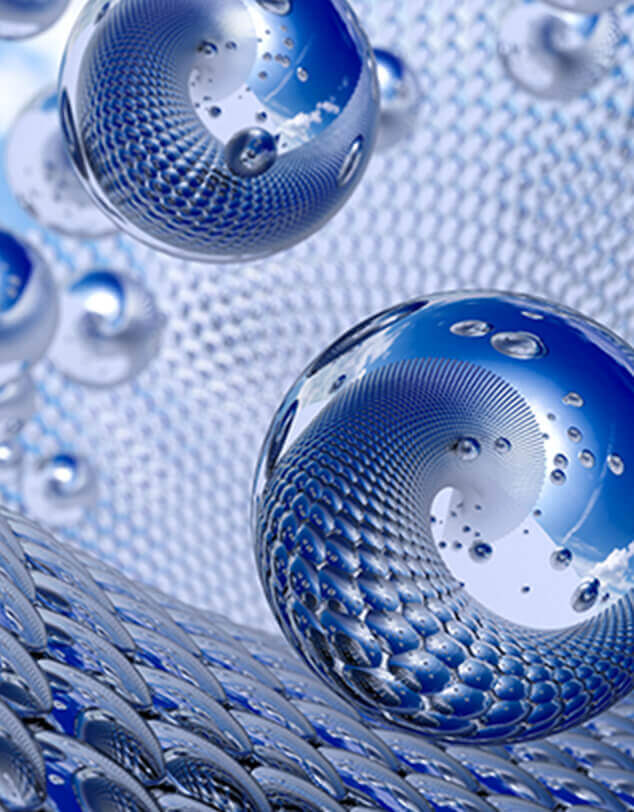 A representation of microscopic nano-materials in spherical and mesh structures.
