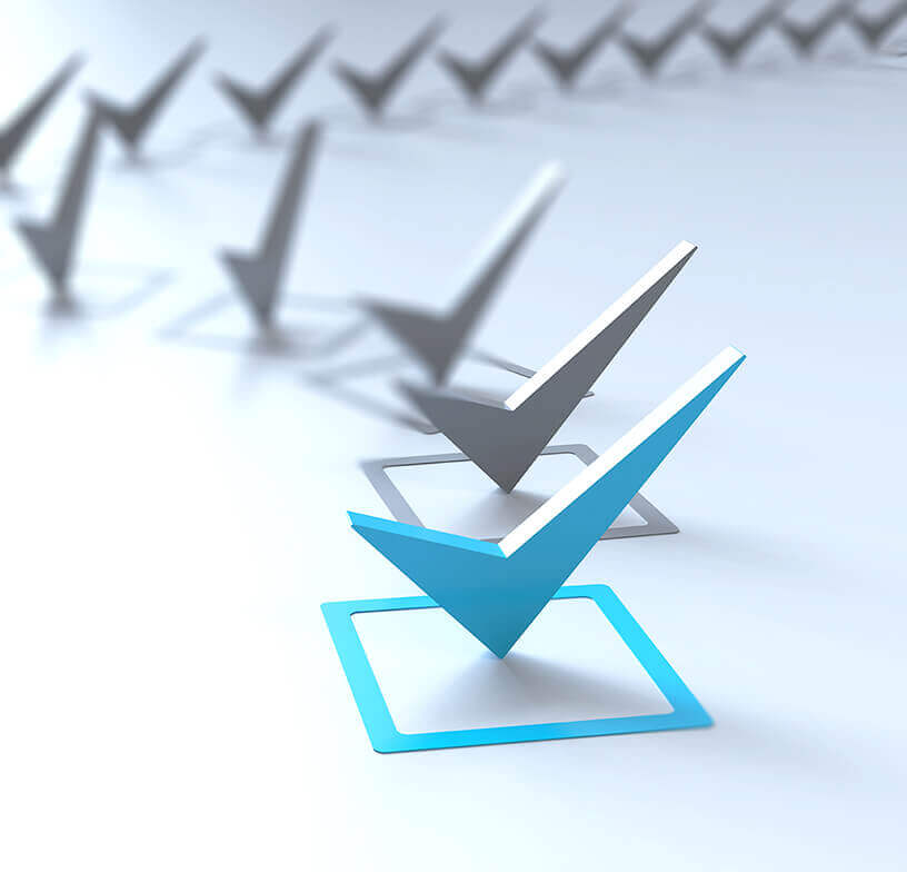 Check marks in a blue box