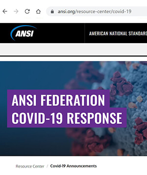 Thumbnail view of ANSI's COVID-19 updates webpage