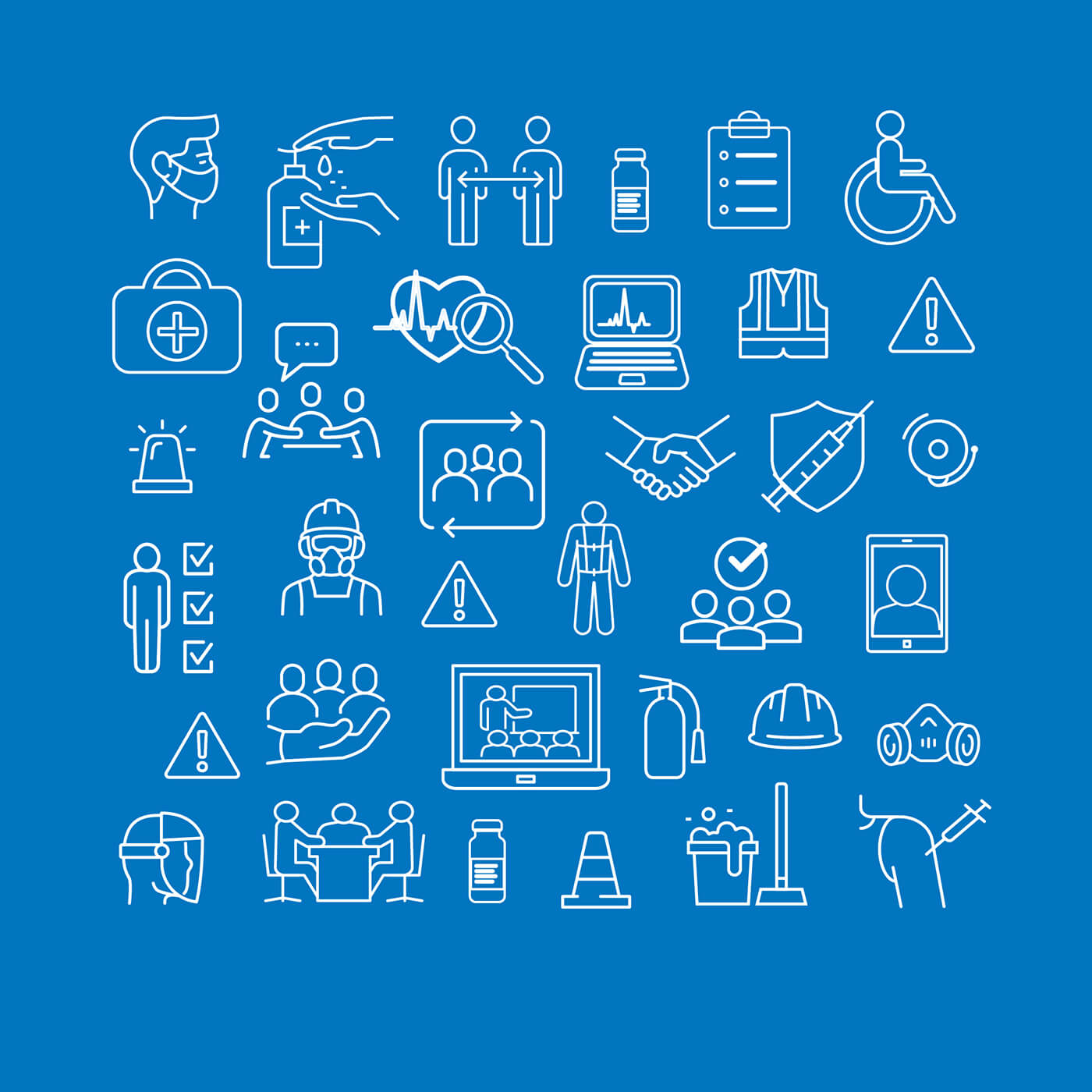 Workplace safety icons on blue background