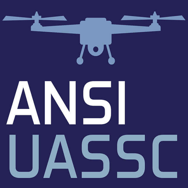 ANSI UASSC logo featuring a light blue drone icon on a dark blue background.