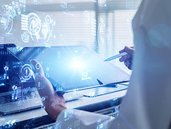 A medical professional using AI-enabled technology.