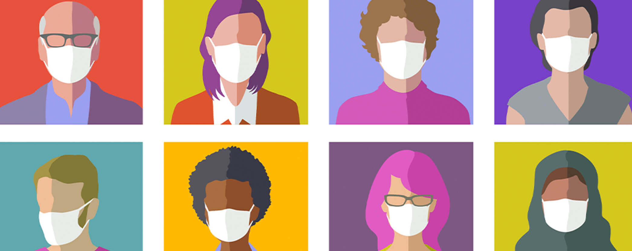 Illustration of people in face masks. 