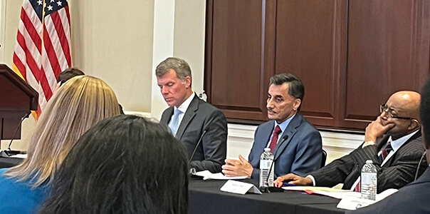 White House Summit on National Standards Strategy panelists Nathanial Fick, Joe Bhatia, and Willie May.