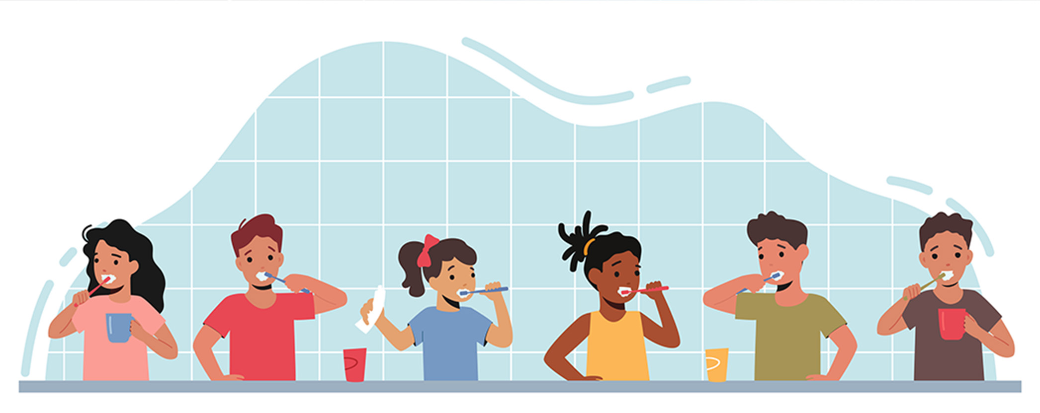 digital illustration of children brushing their teeth