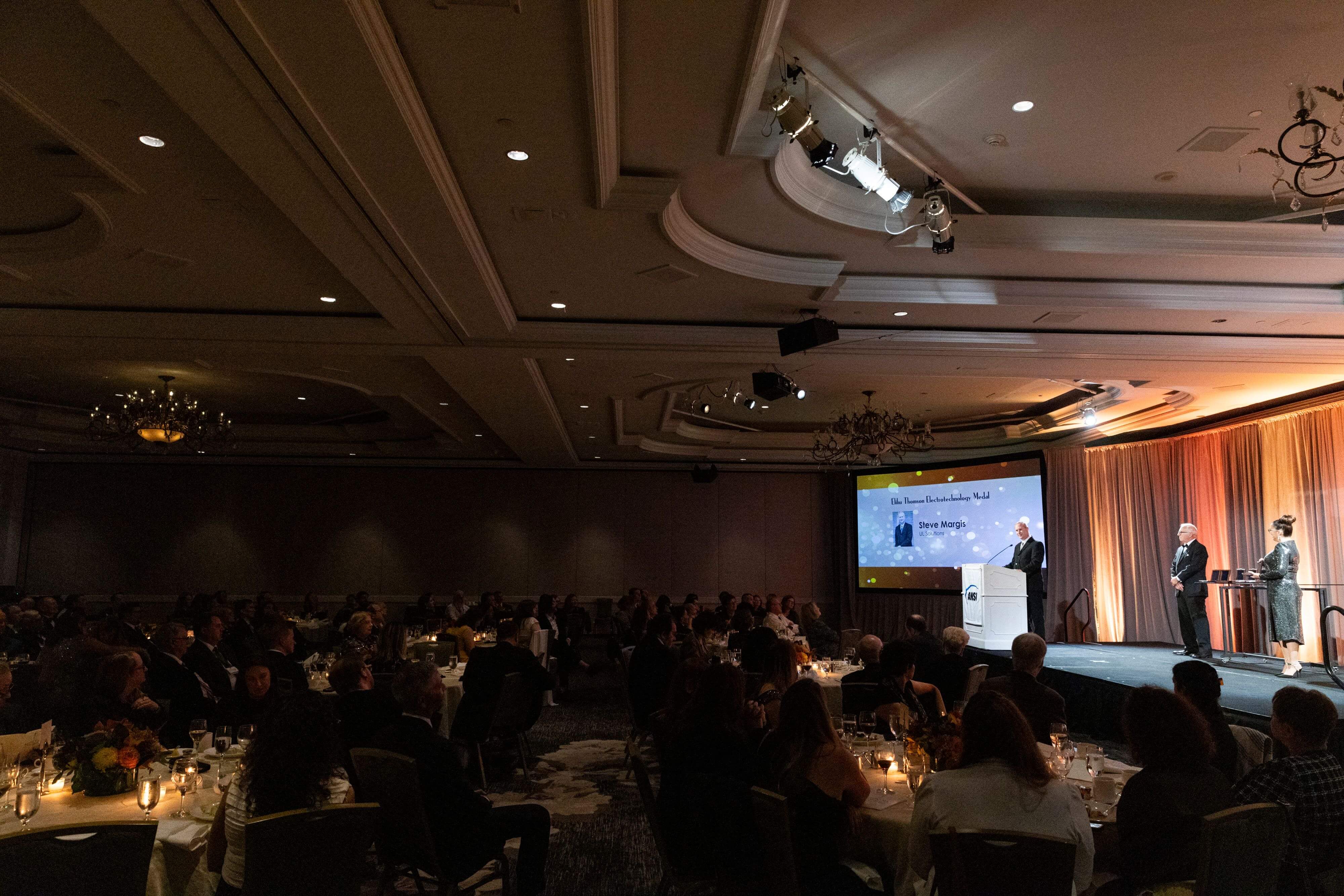 Formal ballroom with awards ceremony